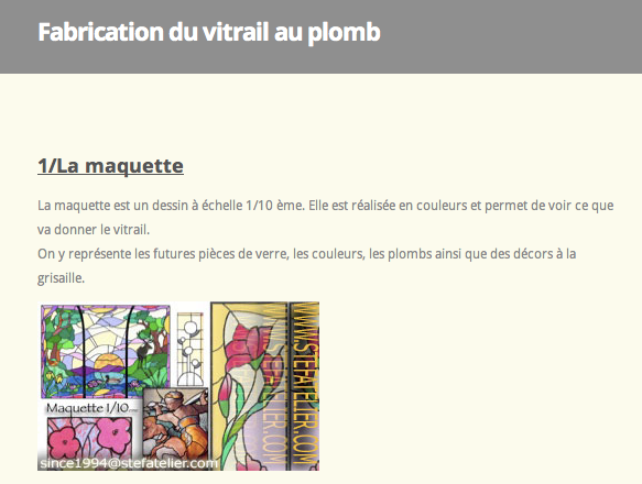 La page sur la fabrication des vitraux
