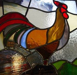 vitrail coq création d'un stagière