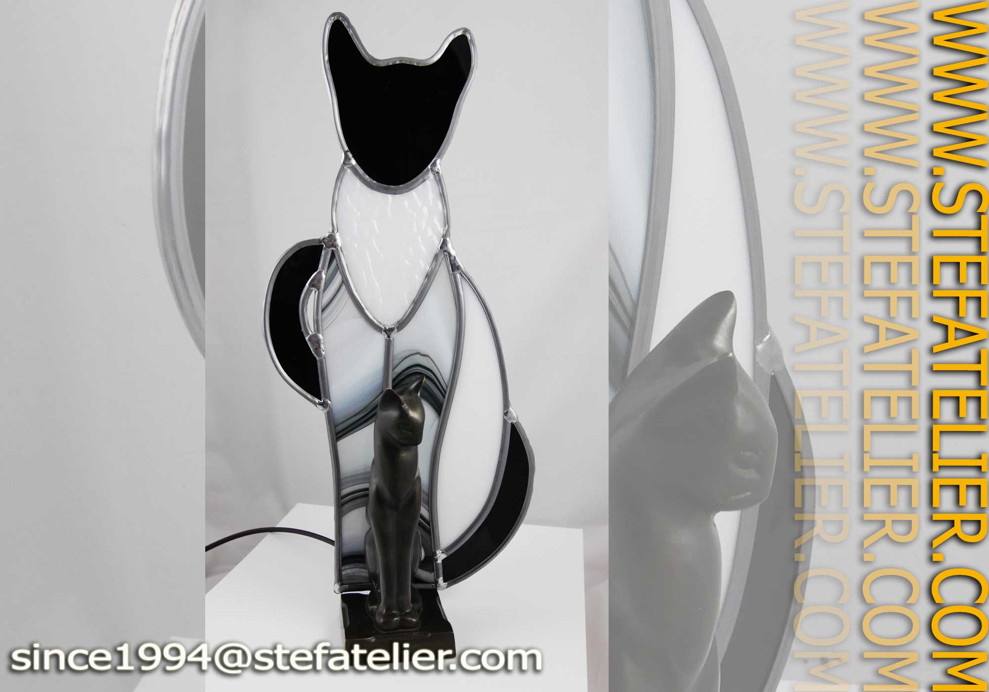 Lampe Chat Noir Stef Atelier Vitraux D Art