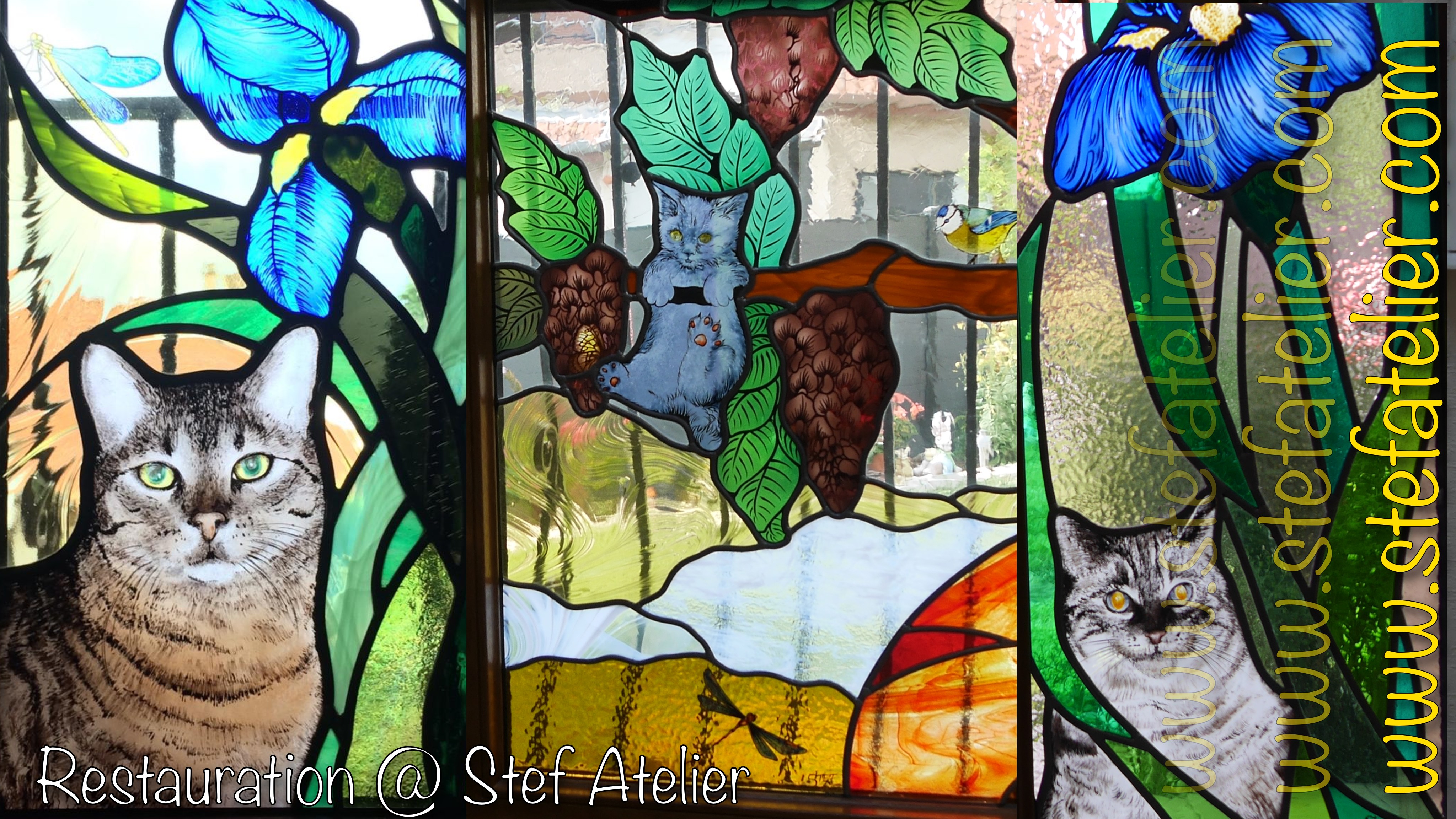 Vitraux Sur Le Theme Des Chats Stef Atelier Vitraux D Art