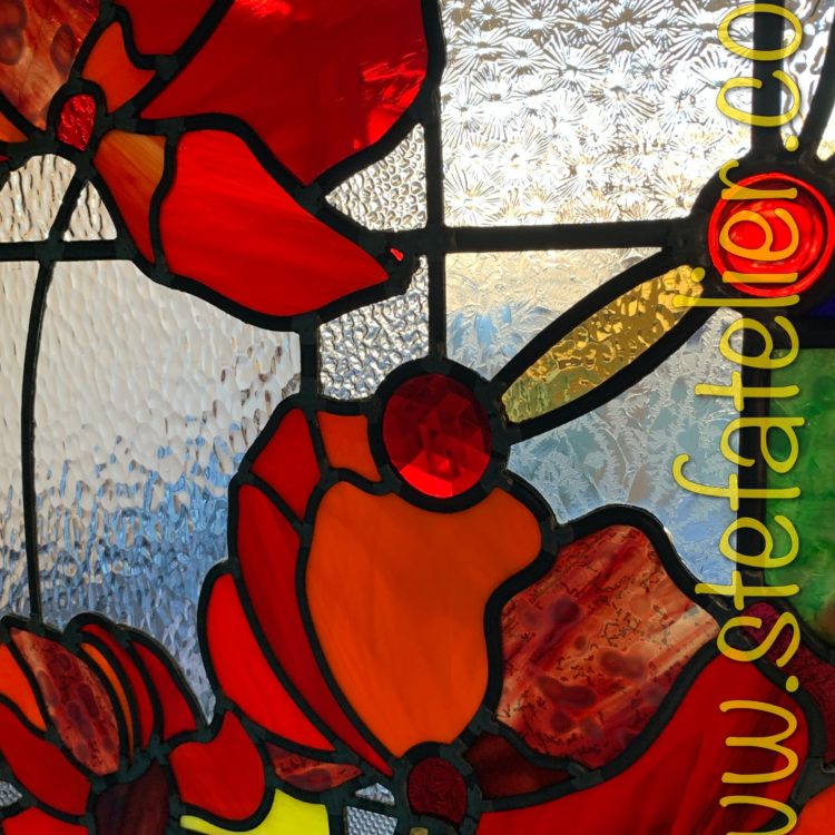 Paire De Vitraux D'angle Roses, Art Verrier Multicolore, Suspension