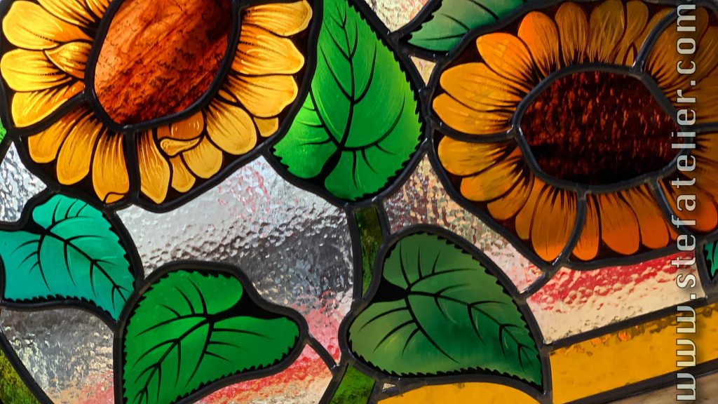 vitraux tournesols pour imposte de porte