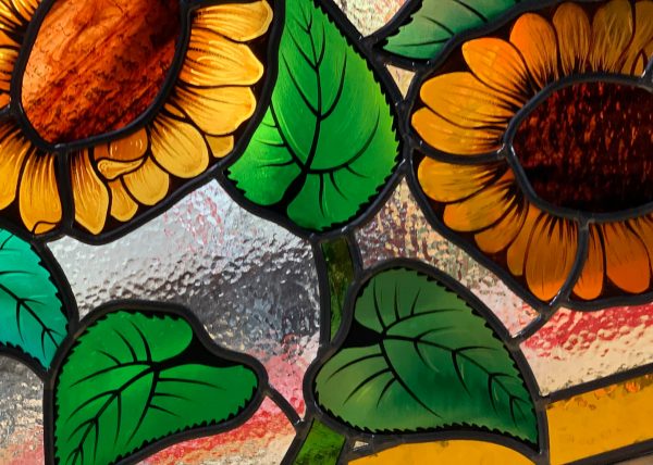 vitraux tournesols pour imposte de porte