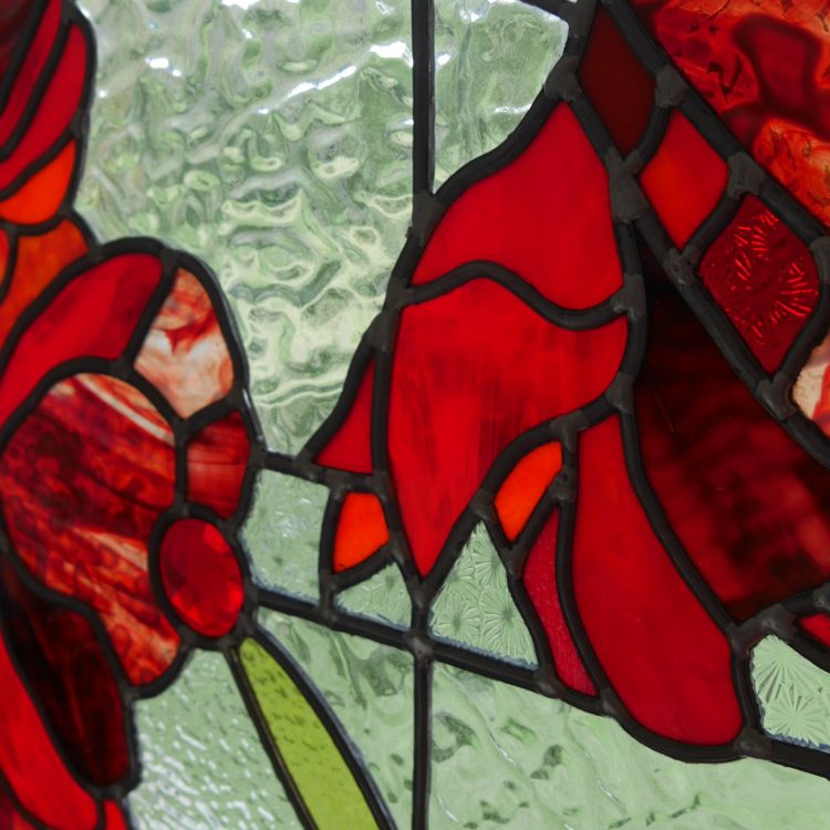 vitrail moderne pour imposte motif de fleurs rouges
