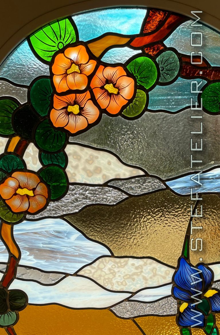 vitraux fleurs de capucines oranges