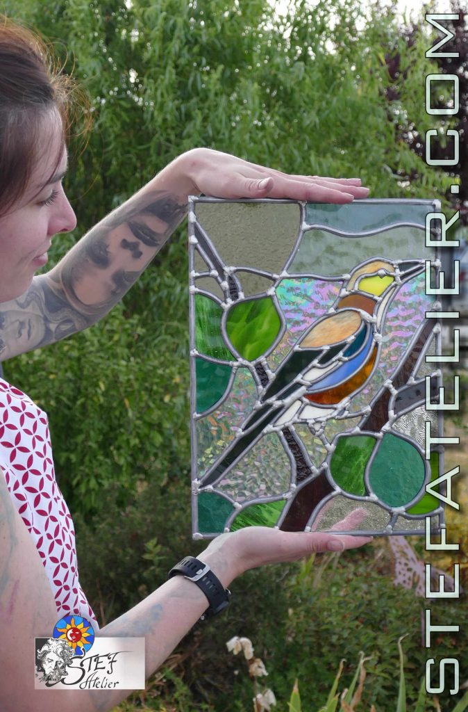 stage de vitrail, vitrail monté au plomb avec oiseaux